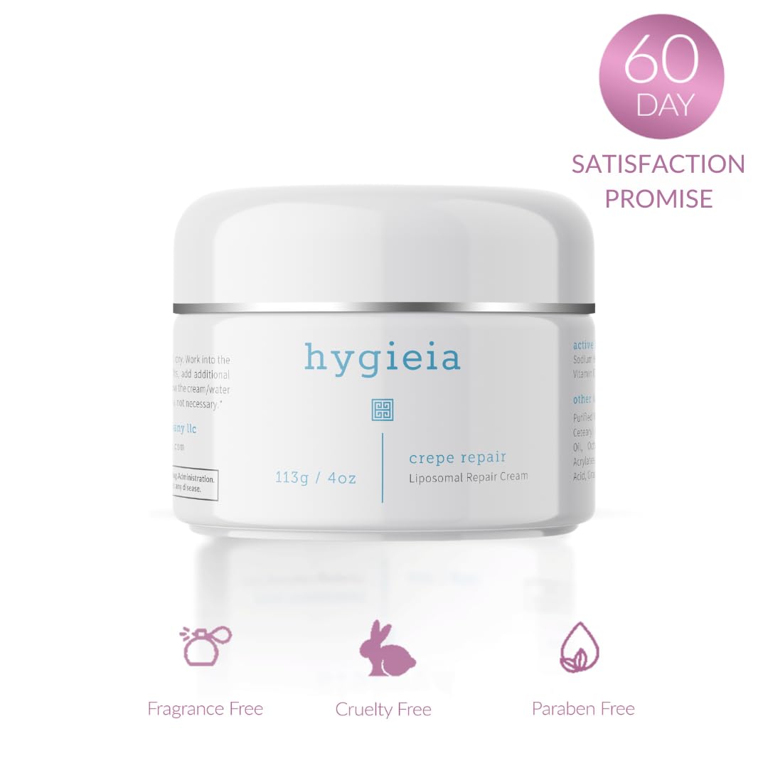Hygieia Crepey Skin Liposomal Repair Cream – Anti-Aging Crepe Corrector Lotion for Loose Skin (Arms, Neck & Body) & Wrinkles – Retinol & Hyaluronic Acid Firming Cream with Idebenone – Made in USA, 4oz - Image 5