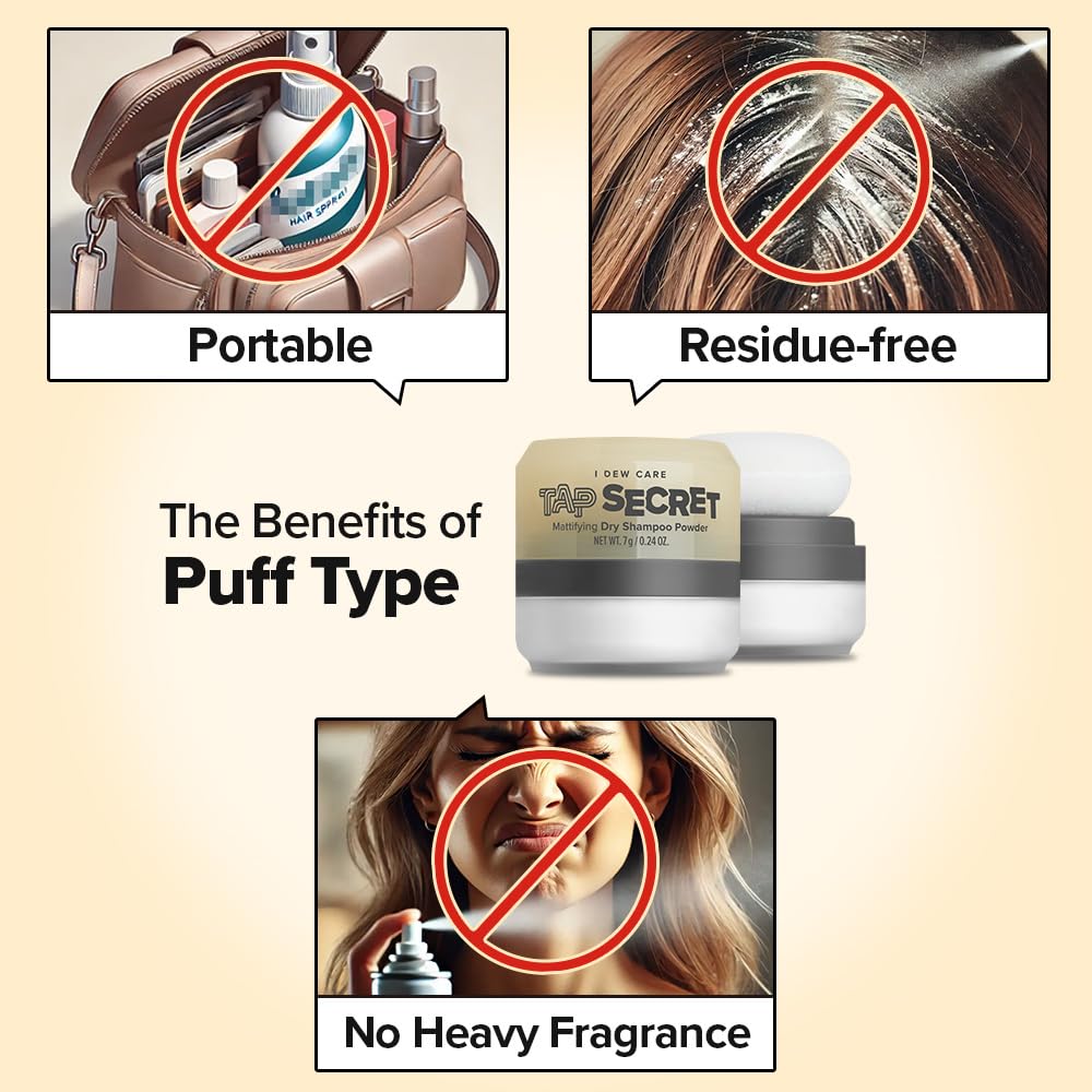 I Dew Care Dry Shampoo - Tap Secret Duo Gift set, With Black Ginseng, Non-aerosol, Benzene-free, Mattifying Root Boosting Powder, No White Cast, Formulated without Gluten, Travel Size, 2 Count, 0.48Oz - Image 4