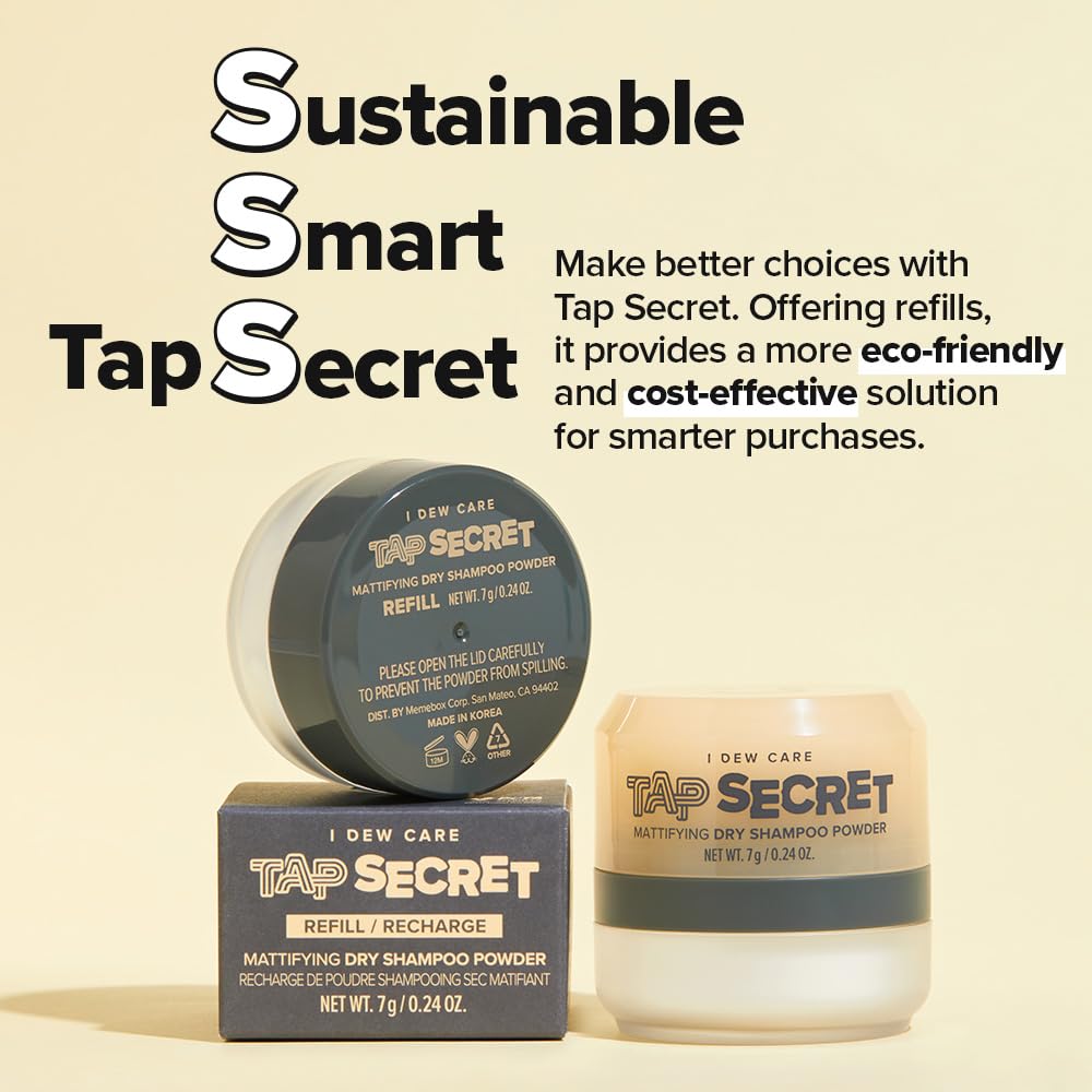 I Dew Care Dry Shampoo - Tap Secret Duo Gift set, With Black Ginseng, Non-aerosol, Benzene-free, Mattifying Root Boosting Powder, No White Cast, Formulated without Gluten, Travel Size, 2 Count, 0.48Oz - Image 5