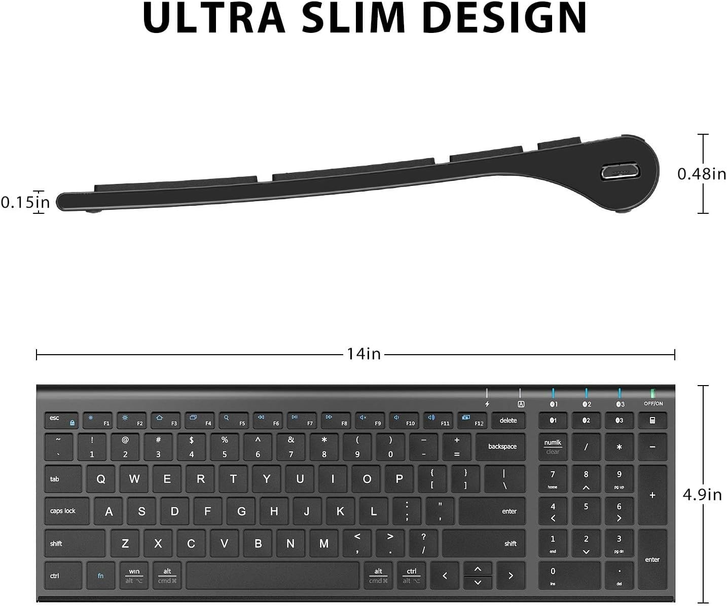 iClever BK10 Bluetooth Keyboard, Universal Bluetooth 5.1 Wireless Keyboard with Number Pad, Ergonomic Design, Multi-Device Compatibility, Stable Connection for Mac, iPad, iPhone, Android, Windows - Image 6