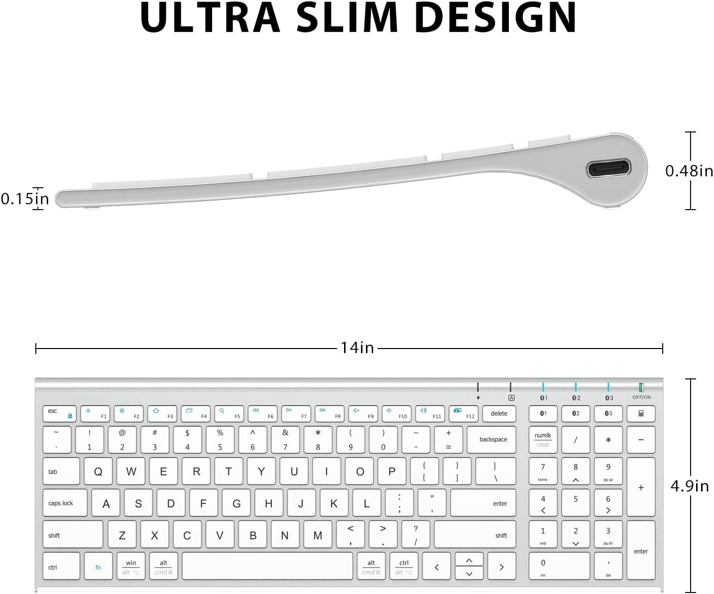 iClever BK10 Bluetooth Keyboard, Wireless Bluetooth Keyboard, Rechargeable Bluetooth 5.1 Multi Device Keyboard with Number Pad Full Size Stable Connection for Mac, Windows, iOS, Android, Laptop - Image 5