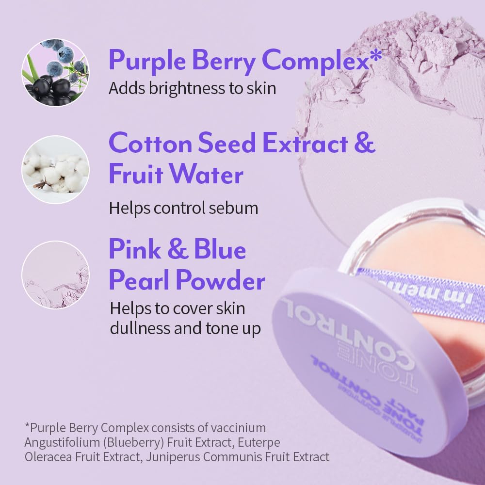 I'M MEME Compact - Purple Cotton Tone Control Pact | Korean Pressed Setting Powder With Berry Complex, Mineral, Translucent, for Blurring Effect, Makeup Compact, Oily Skin, Natural Coverage, 0.35 Oz - Image 7