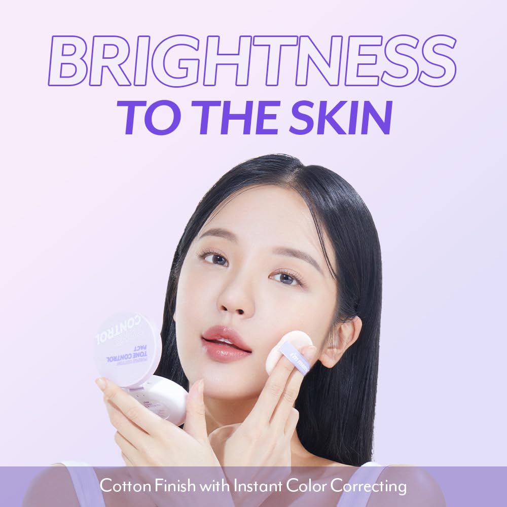 I'M MEME Compact - Purple Cotton Tone Control Pact | Korean Pressed Setting Powder With Berry Complex, Mineral, Translucent, for Blurring Effect, Makeup Compact, Oily Skin, Natural Coverage, 0.35 Oz - Image 2