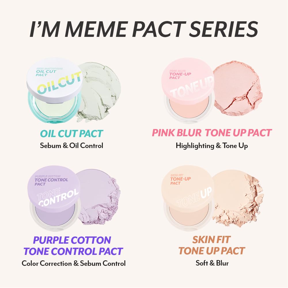 I'M MEME Compact - Tone-up Pact | Korean Pressed Setting Powder for Pink Blur Effect, with Calamine, Mattify Skin, Makeup Foundation, Translucent Compact, Oily Skin, Natural Coverage, 0.35 Oz - Image 9