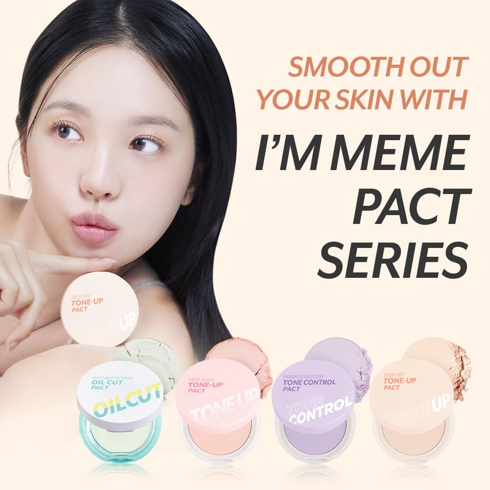 I'M MEME Compact - Tone-up Pact | Korean Pressed Setting Powder for Pink Blur Effect, with Calamine, Mattify Skin, Makeup Foundation, Translucent Compact, Oily Skin, Natural Coverage, 0.35 Oz - Image 8