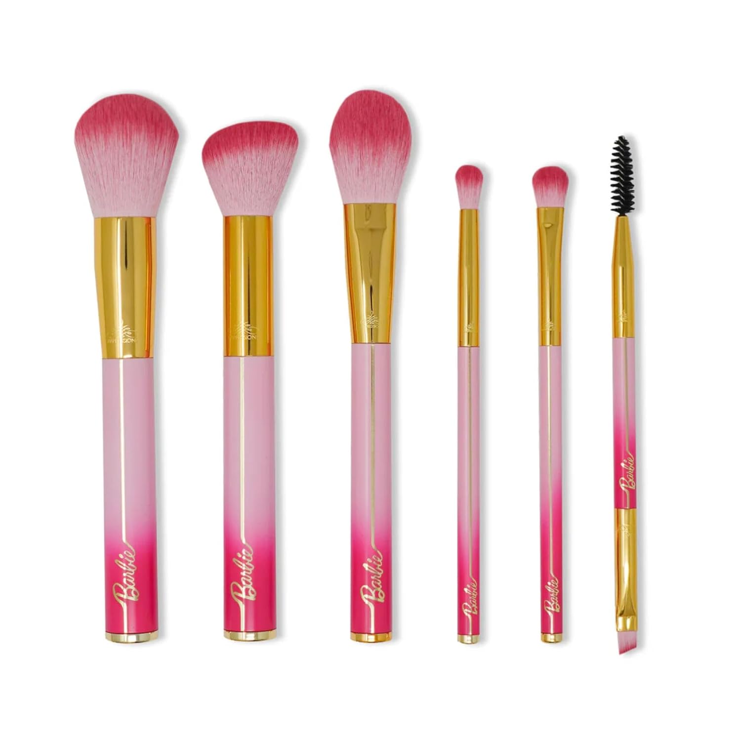 Impressions Vanity 6 PCs Barbie Malibu Makeup Brush Set with Makeup Pouch, Aluminum Ferrule Pink Handle Soft Bristles Makeup Brushes for Foundation, Face Powder, Eye Shadow and Liner Application - Image 2