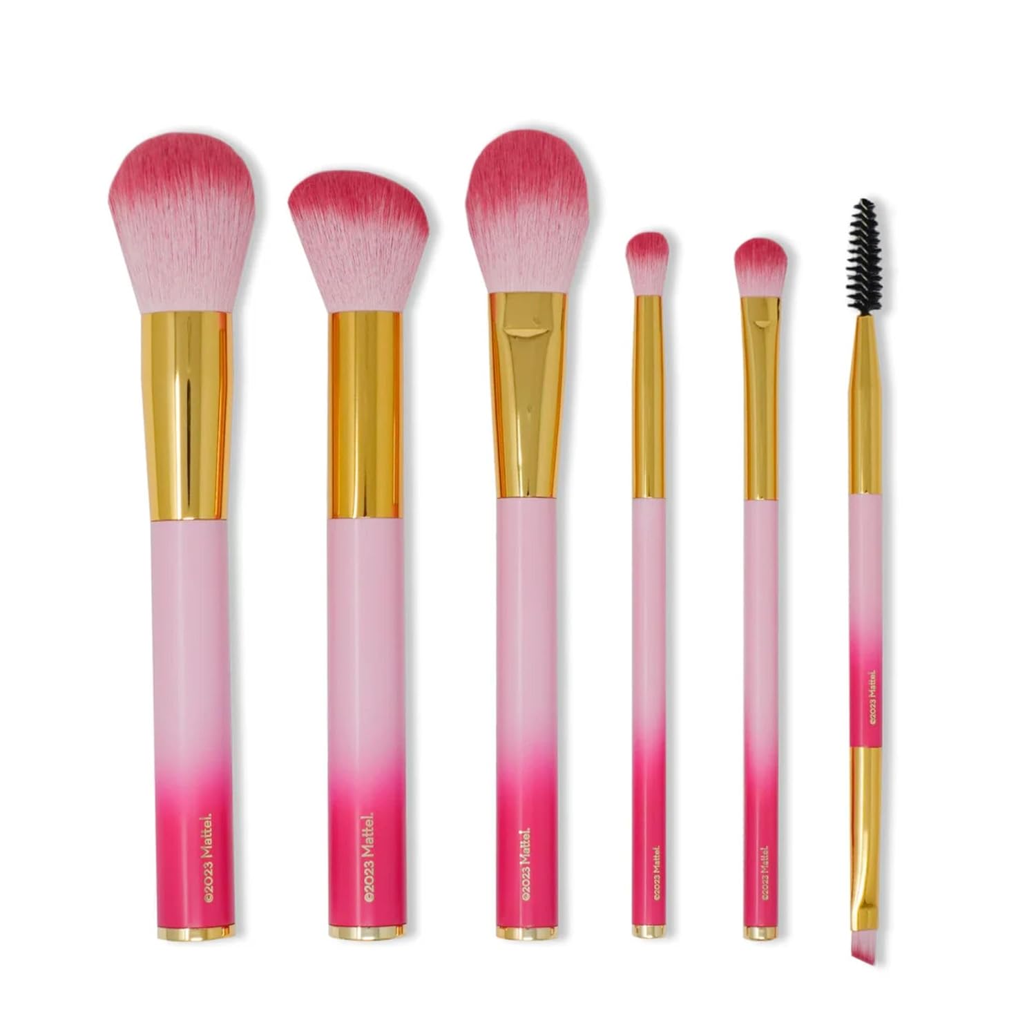 Impressions Vanity 6 PCs Barbie Malibu Makeup Brush Set with Makeup Pouch, Aluminum Ferrule Pink Handle Soft Bristles Makeup Brushes for Foundation, Face Powder, Eye Shadow and Liner Application - Image 3