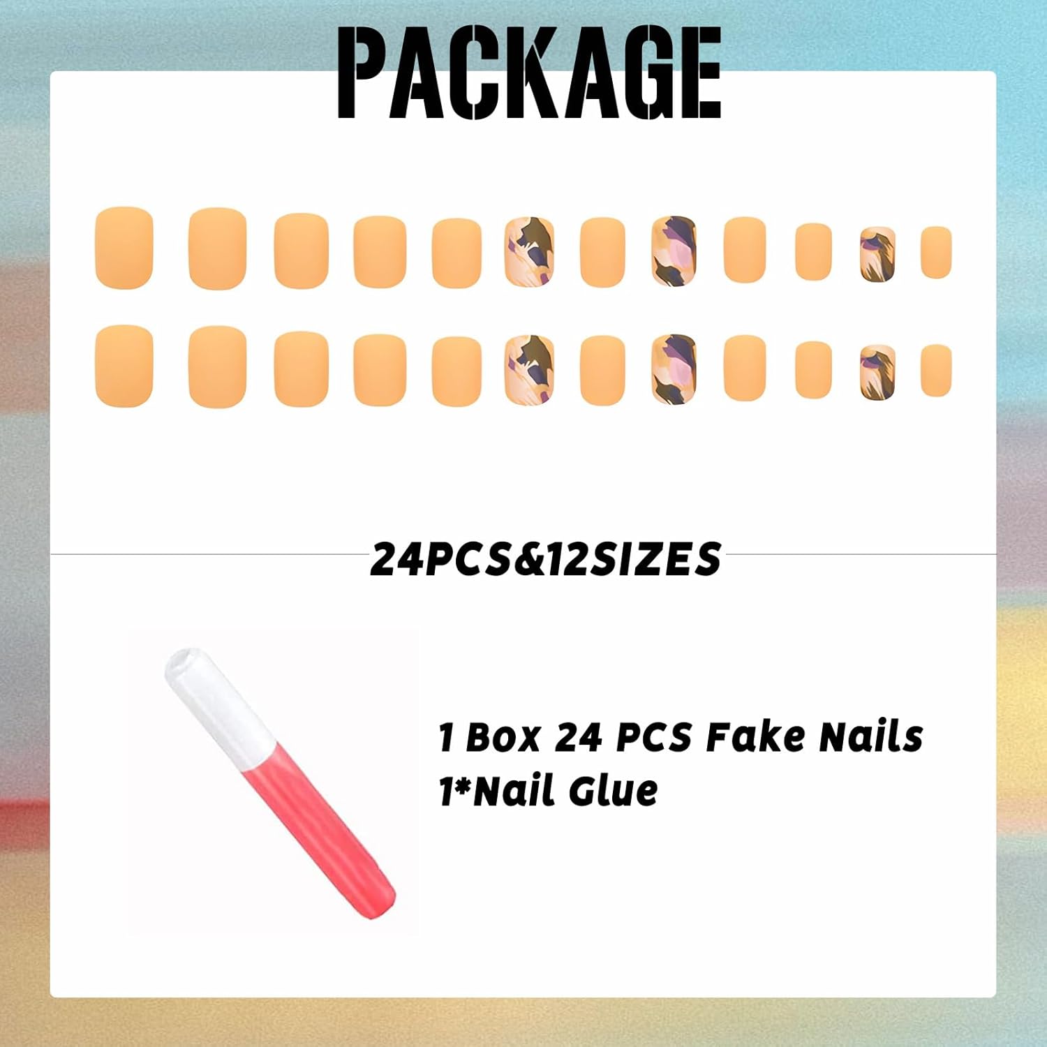 IMSOHOT Short Press on Nails Square Yellow Matte Fake Nails Abstract Graffiti Cute False Nails with Designs Full Cover Glue on Nails Squoval Acrylic Nails 24Pcs - Image 5