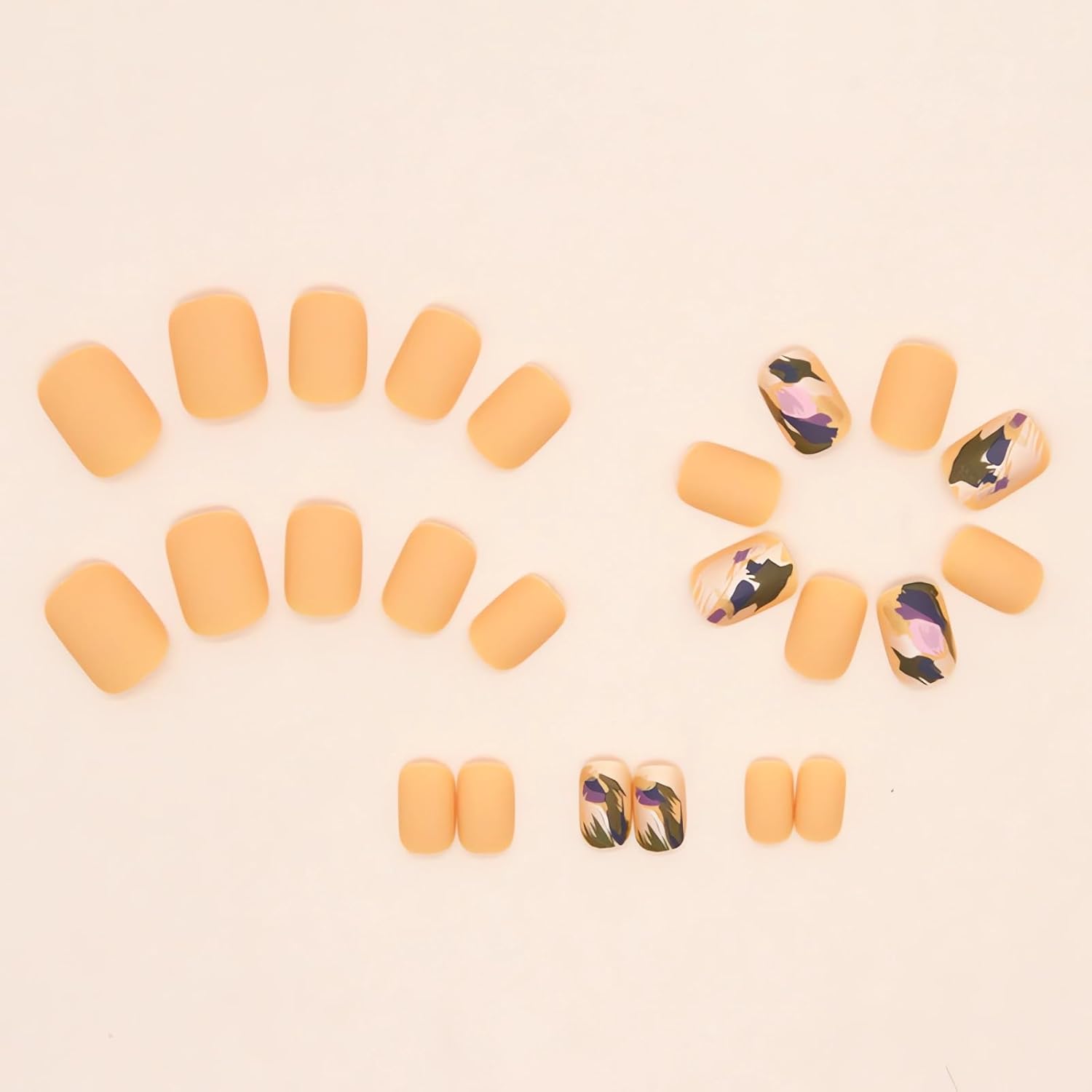 IMSOHOT Short Press on Nails Square Yellow Matte Fake Nails Abstract Graffiti Cute False Nails with Designs Full Cover Glue on Nails Squoval Acrylic Nails 24Pcs - Image 3