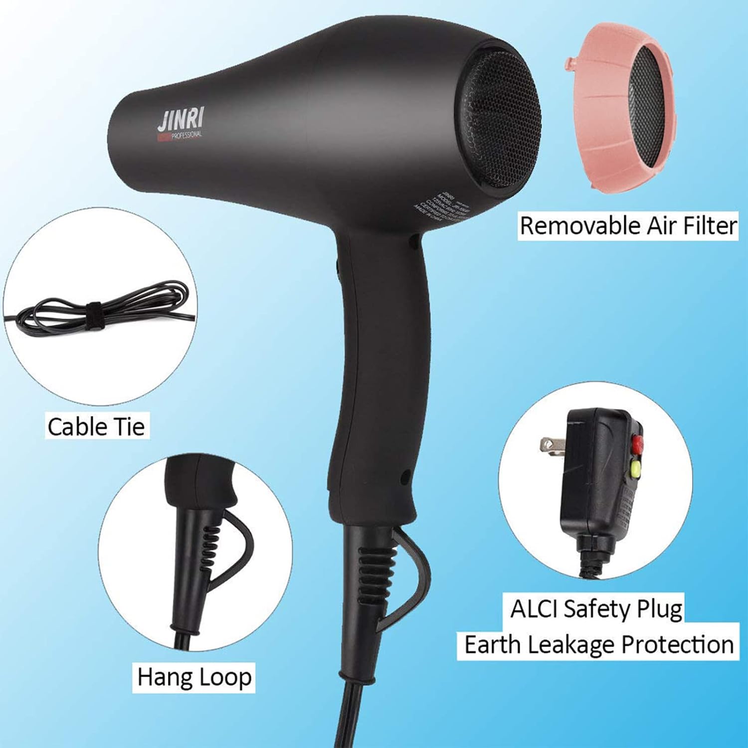 Infrared Hair Dryer, Professional Salon Negative Ionic Blow Dryers for Fast Drying, Pro Ion Quiet Hairdryer with Diffuser & Concentrator & Comb Black Gold - Image 5
