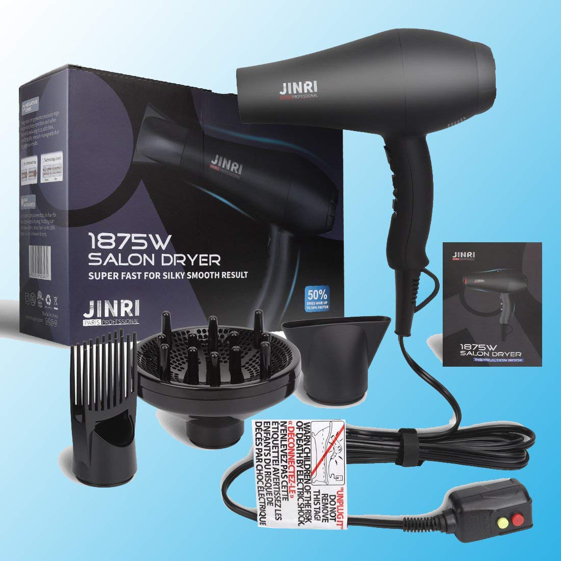 Infrared Hair Dryer, Professional Salon Negative Ionic Blow Dryers for Fast Drying, Pro Ion Quiet Hairdryer with Diffuser & Concentrator & Comb,Black - Image 5