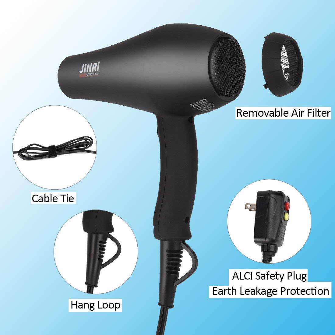 Infrared Hair Dryer, Professional Salon Negative Ionic Blow Dryers for Fast Drying, Pro Ion Quiet Hairdryer with Diffuser & Concentrator & Comb,Black - Image 4