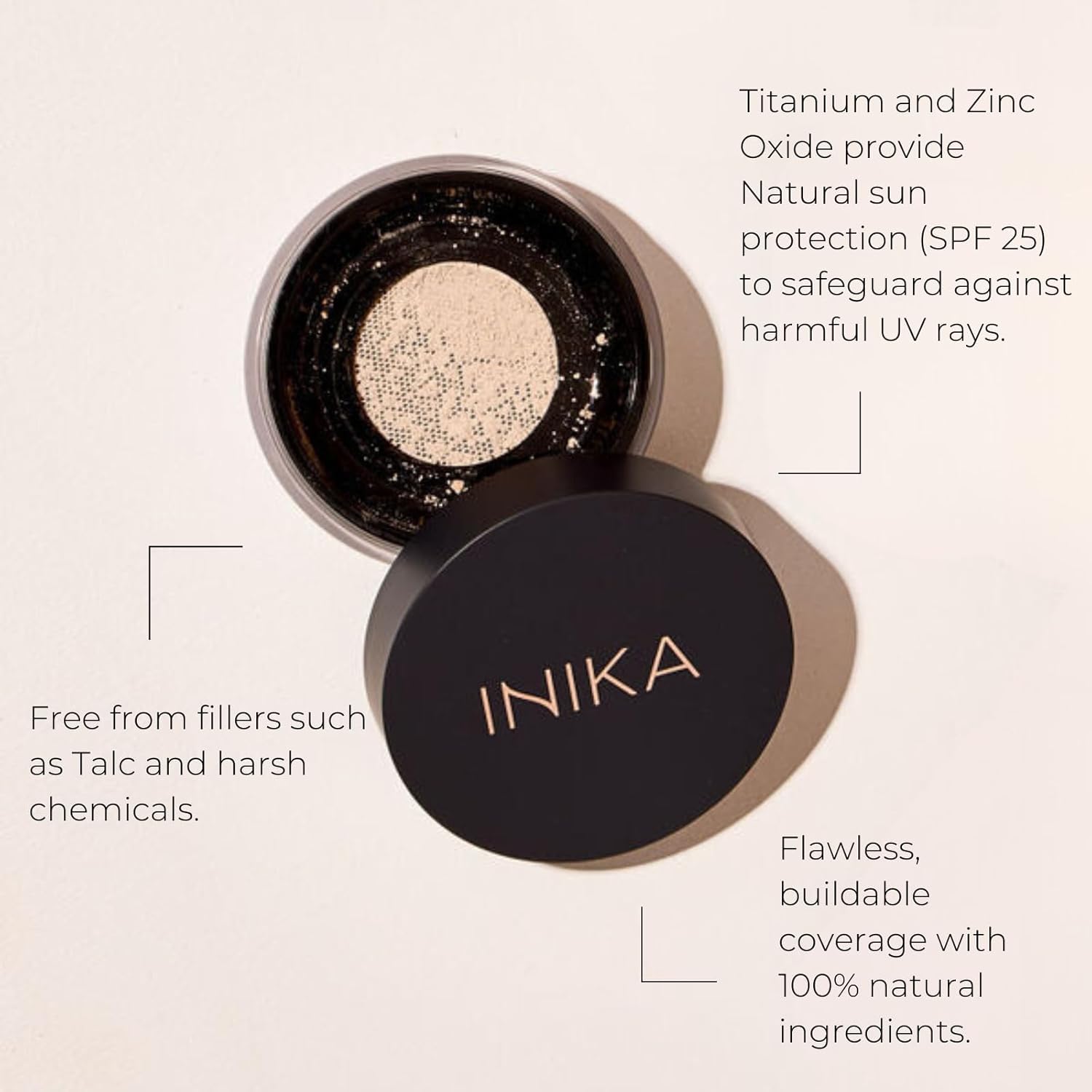 INIKA Organic Mineral Powder Foundation with SPF 25 - Vegan Makeup, Natural Looking, Buildable Coverage, Flawless Radiance & Glow, Blemish Coverage, Cruelty Free, Sustainable Packaging, Unity, 8g - Image 2