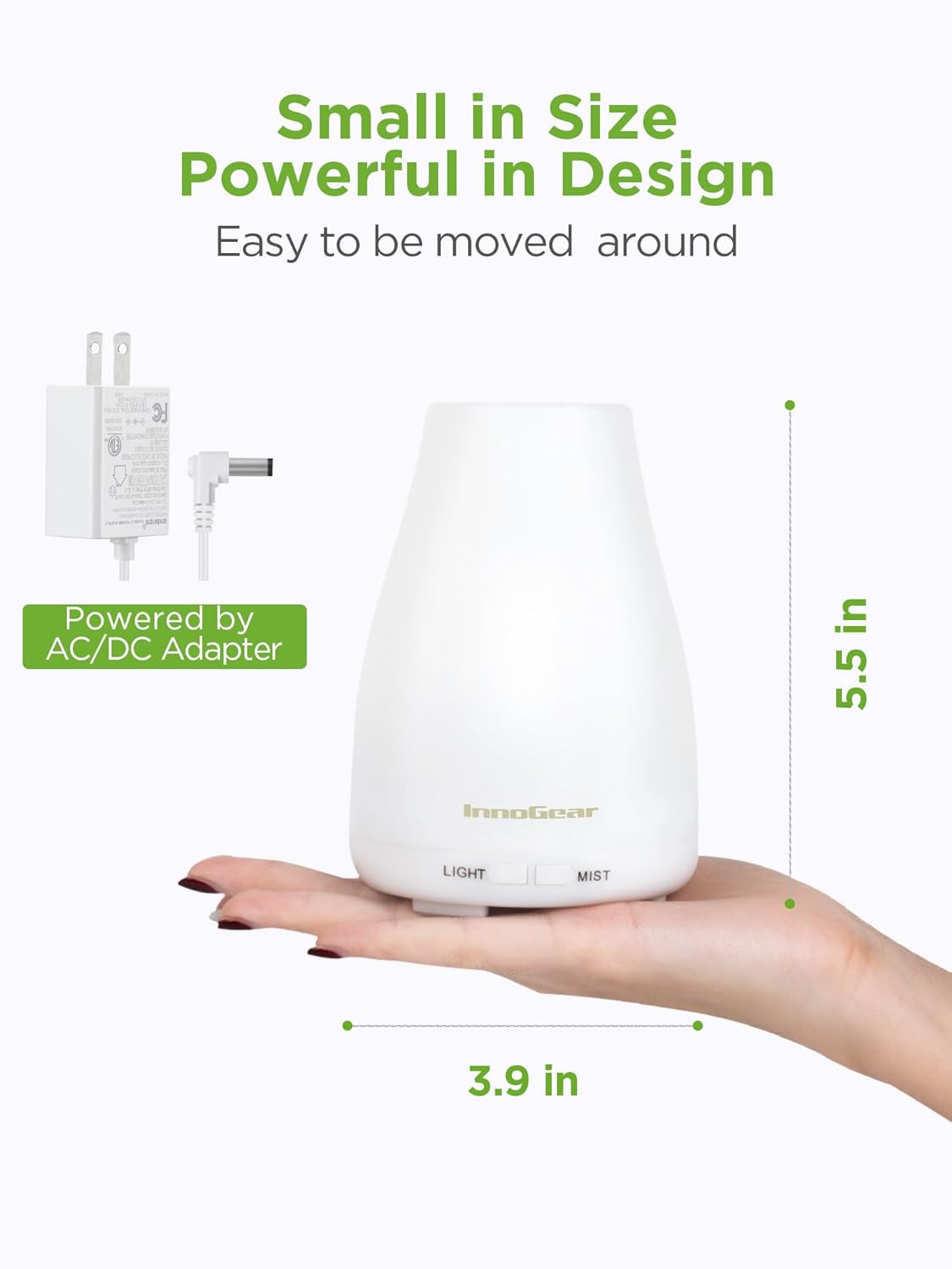 InnoGear Essential Oil Diffuser, Premium 5-in-1 Diffusers for Home Scent Aromatherapy Diffuser Air Desk Humidifier for Bedroom Large Room Office 7 Color LED 2 Mist Mode Waterless Auto Off, Basic White - Image 2