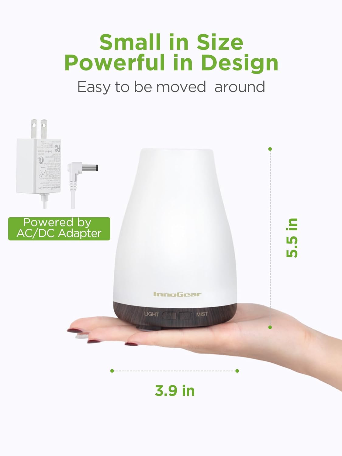 InnoGear Essential Oil Diffuser, Premium 5-in-1 Diffusers for Home Scent Aromatherapy Diffuser Air Desk Humidifier for Bedroom Large Room Office 7 Color LED 2 Mist Mode Waterless Auto Off, Brown Base - Image 2