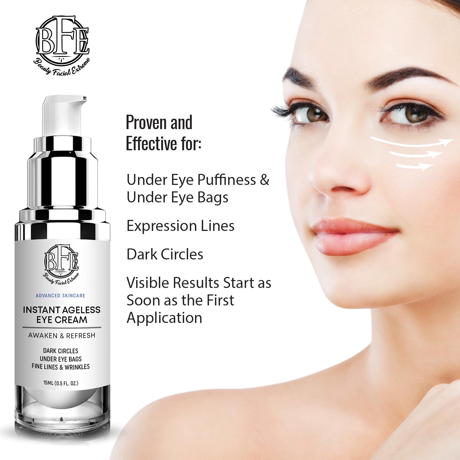 Instant Ageless Eye Cream - Reduces Under Eye Puffiness. Lift Technology to Tighten & Firm Sagging Skin Around Eyes. Works within Seconds. Smooths Away Fine Lines & Wrinkles for Men & Women. - Image 2