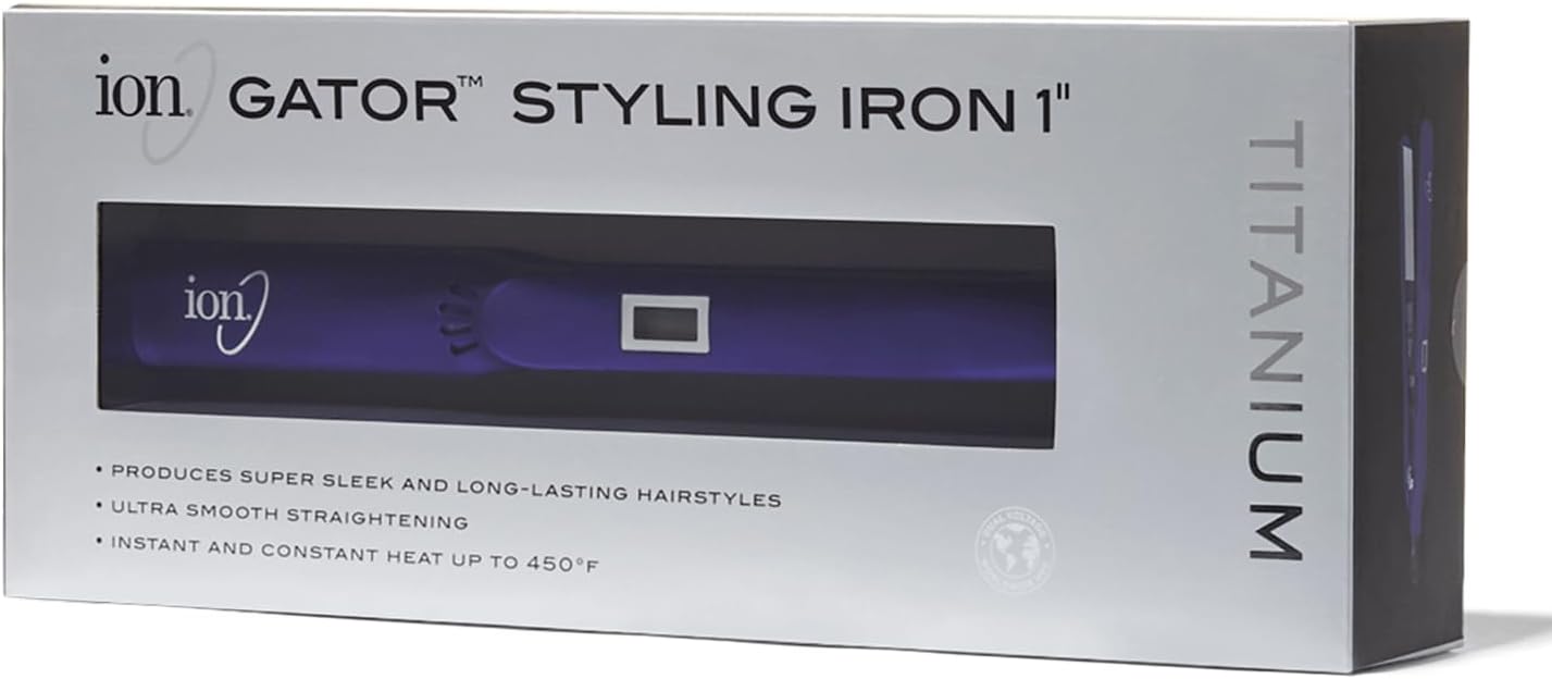 ion Titanium Gator Digital Flat Iron, 1 inch, Straighten, Curl, or Flip Hair, Heats up to 450°F, Digital Display, Dual Voltage - Image 2