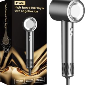Ionic Hair Dryer, 110000 RPM Professional High Speed Brushless Motor, Low Noise Thermo Control Hairdryer to Prevent Overheating, Compact Travel Blow Dryer with Magnetic Concentrator Nozzle