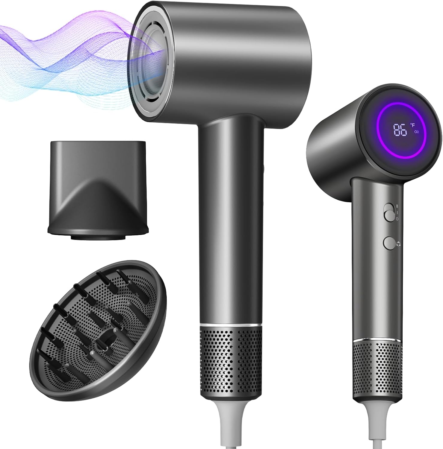 Ionic Hair Dryer with Diffuser - 160000RPM Portable Travel Blow Dryer 4 Heat & 2 High Speed Mode Profesional Hairdryer with Concentrator Nozzle for Home Women Men Secadora de Pelo para Mujer