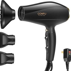 Ionic Hair Dryer with Diffuser, CONFU Professional Salon Blow Dryer with Ac Motor, 2 Concentrator Nozzle Attachments and ALCI Safety Plug, for Women and Men and Home Salon