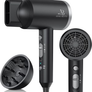 Ionic Hair Dryer with Diffuser, Powerful 1800W Blow Dryer for Women & Men, Fast-Drying Hair Dryer with Nozzle for Home, Salon, Travel
