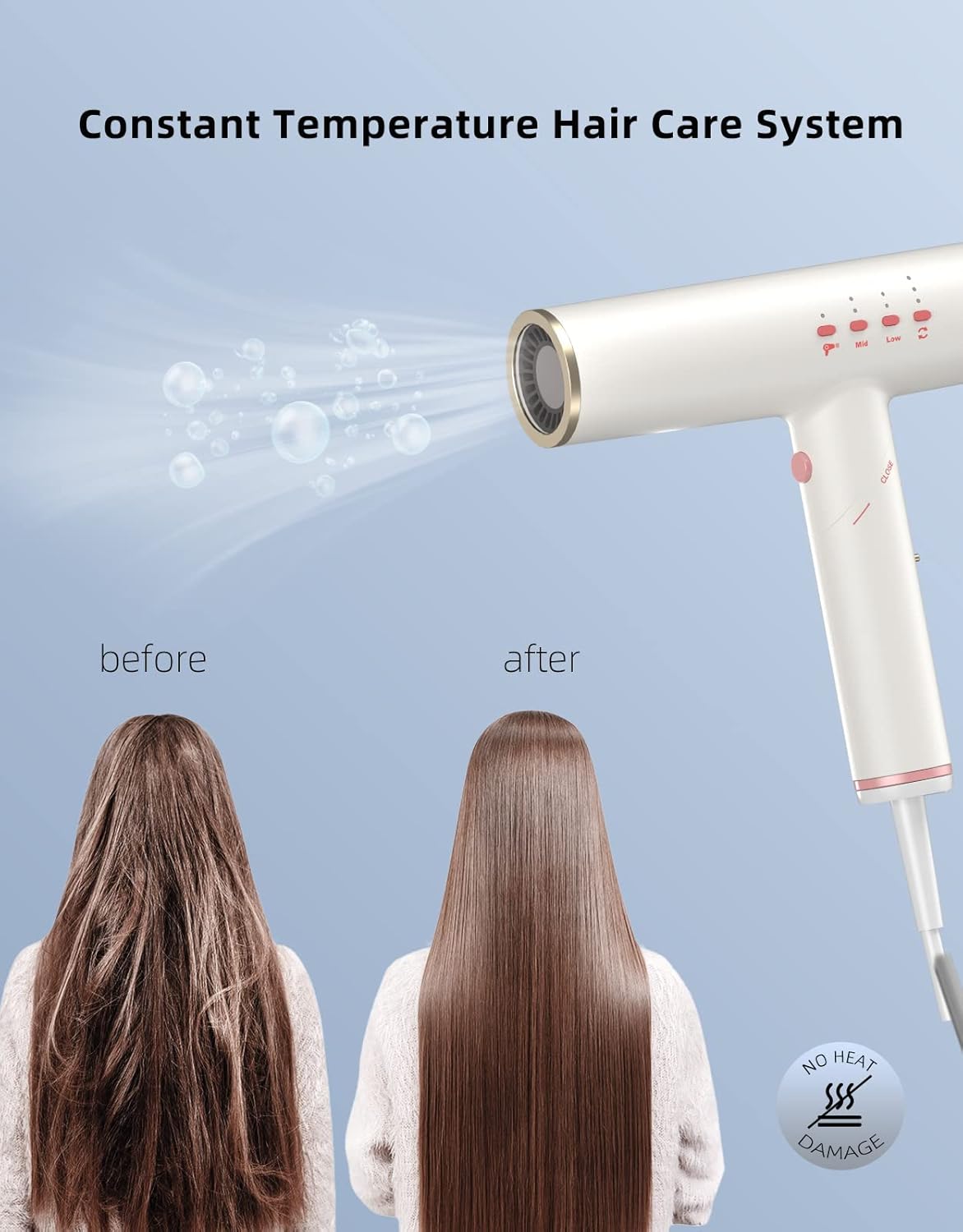 Ionic Hair Dryer with Folding Handle, 110,000 RPM High-Speed Professional Blow Dryer | Fast Drying, Low Noise, Lightweight Design, Perfect for Home and Travel, Pearl White - Image 3