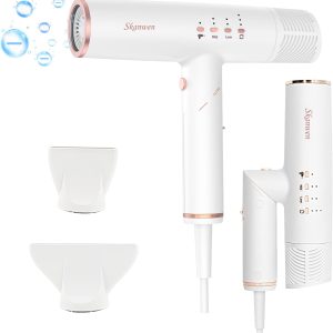 Ionic Hair Dryer with Folding Handle, 110,000 RPM High-Speed Professional Blow Dryer | Fast Drying, Low Noise, Lightweight Design, Perfect for Home and Travel, Pearl White