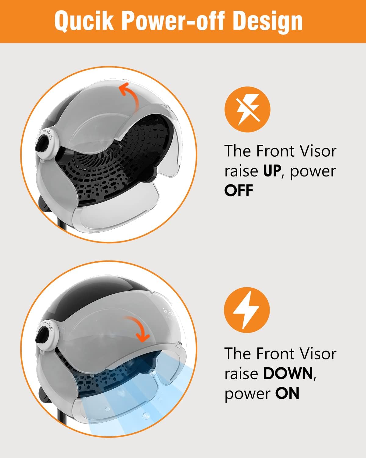 Ionic 1875W Standing Hooded Hair Dryer with Adjustable Bonnet, 3 Heat Settings, and Wheels - Image 2