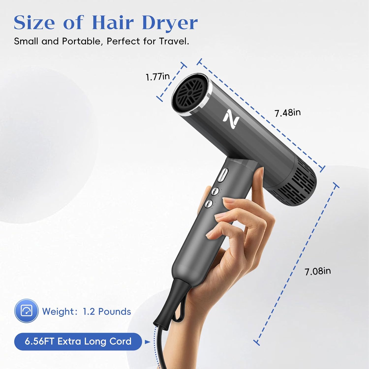Ionic Salon Hair Dryer with 3 Attachments, 1600W Professional Blow Dryer with 110000RPM High Speed Brushless Motor for Fast Drying, Lightweight, Low Noise, Locking Function, 4 Temps & 3 Speeds - Image 7