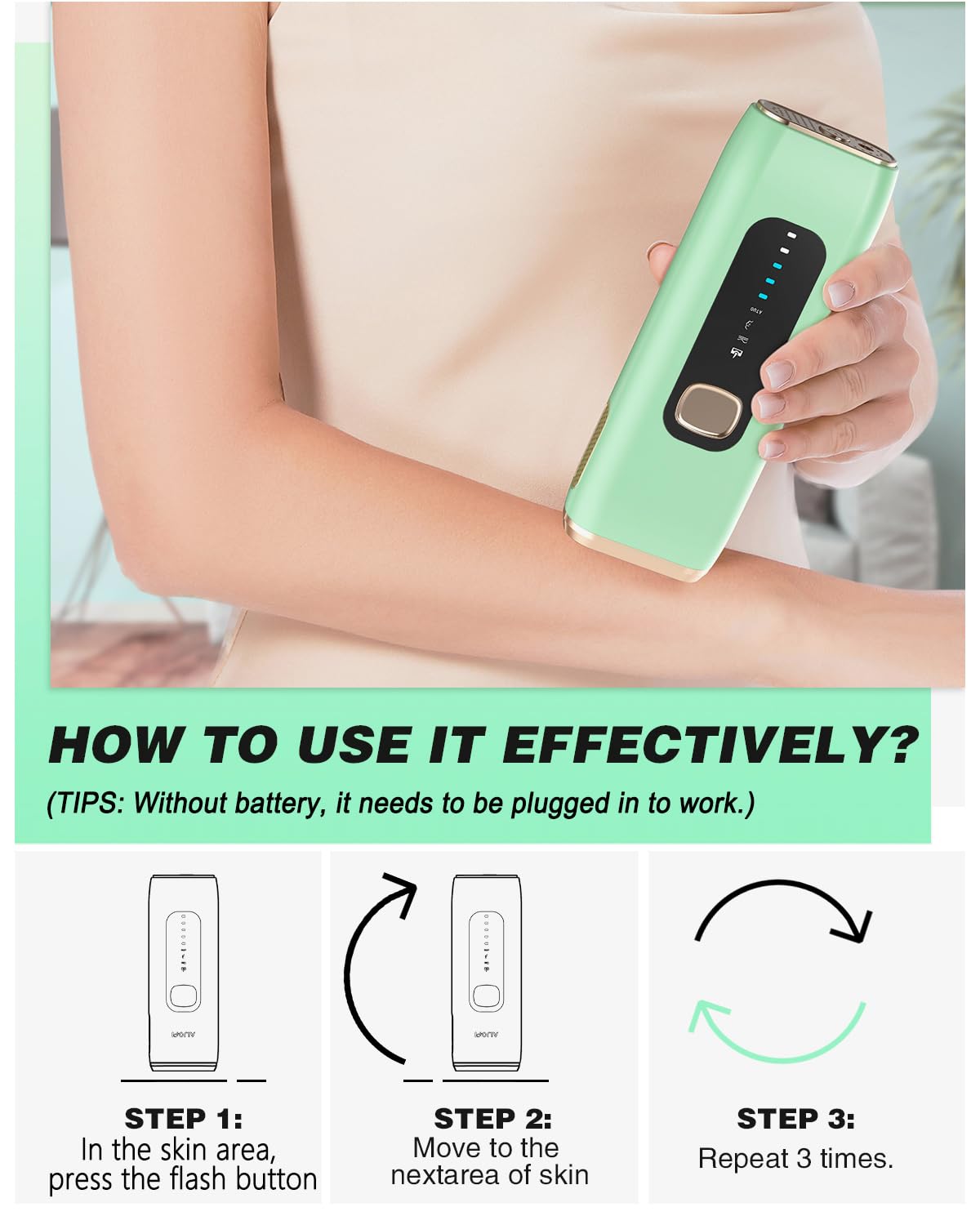 IPL Laser Hair Removal Device for Women Men at Home, Upgraded to 999,900 Flashes Permanent for Facial Legs Arms Bikini Line Whole Body Treatment - Image 4
