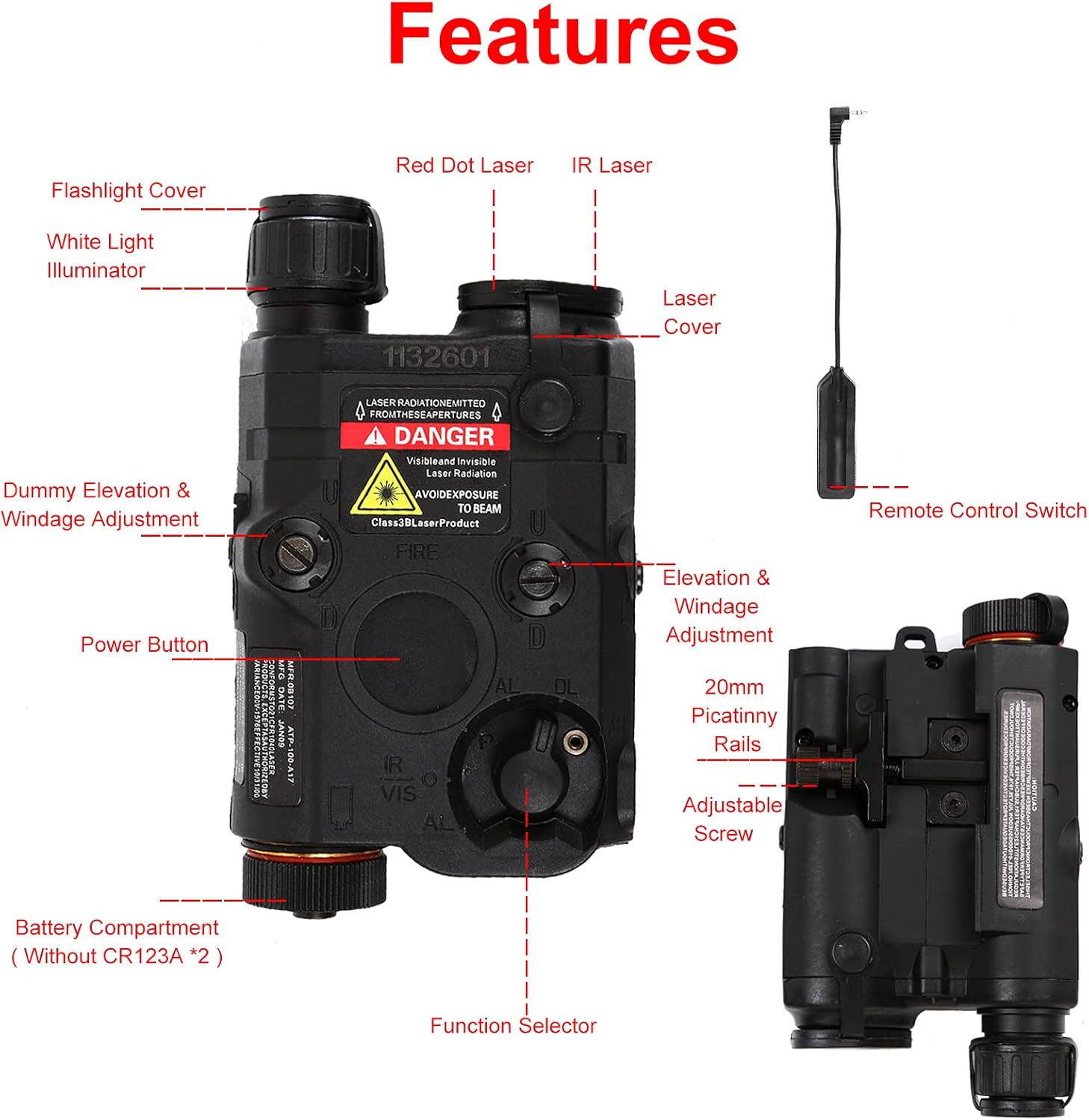 IR Laser for ar - 15 Airsoft PEQ 15 Airsoft Tactical Laser Red Laser Airsoft Laser Attachments IR Lazer Sight White LED Flashlight Tactical - Image 3