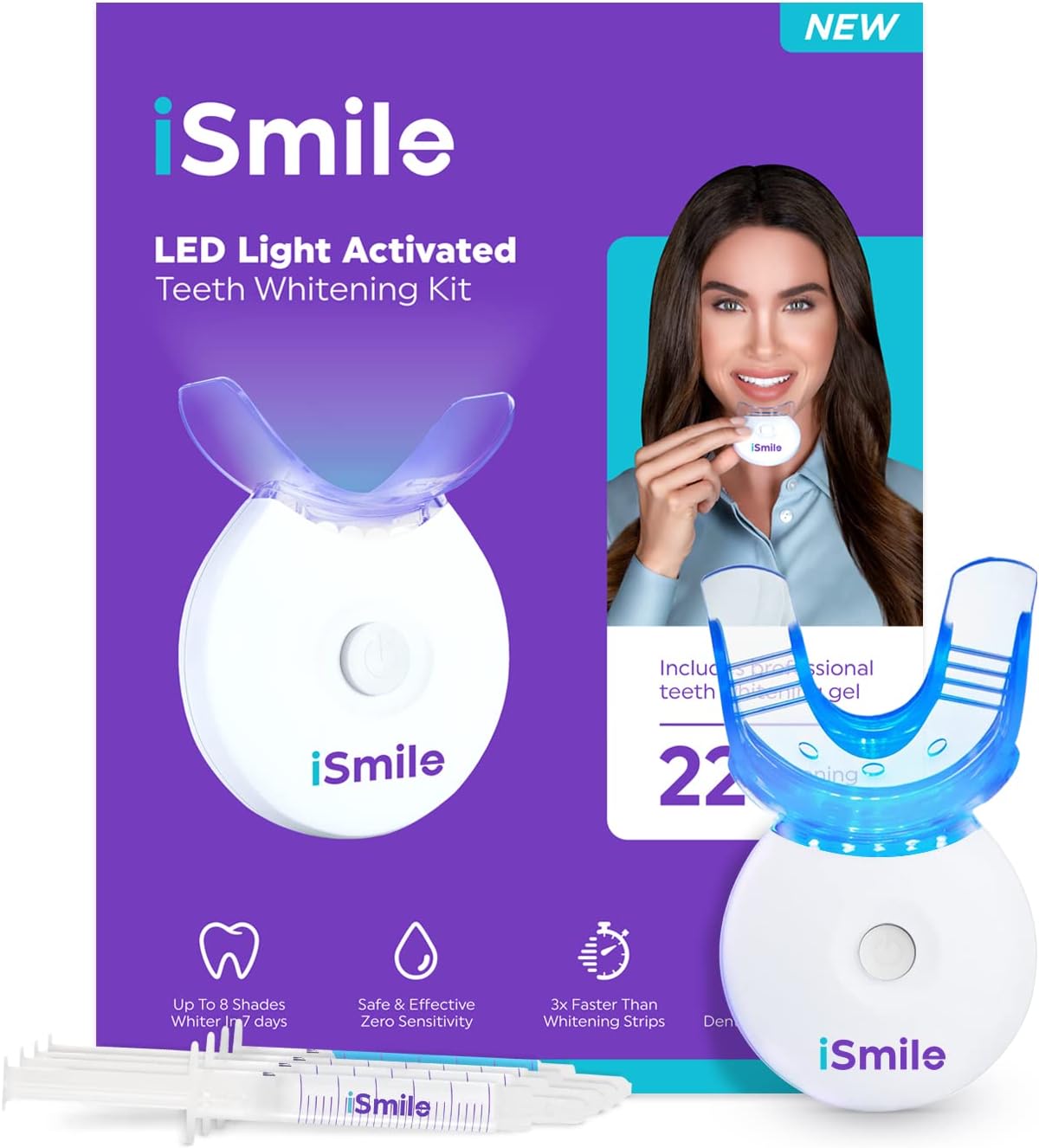 iSmile Teeth Whitening Kit - LED Light, 35% Carbamide Peroxide, (3) 3ml Gel Syringes, (1) Remineralization Gel, and Tray. - Image 6
