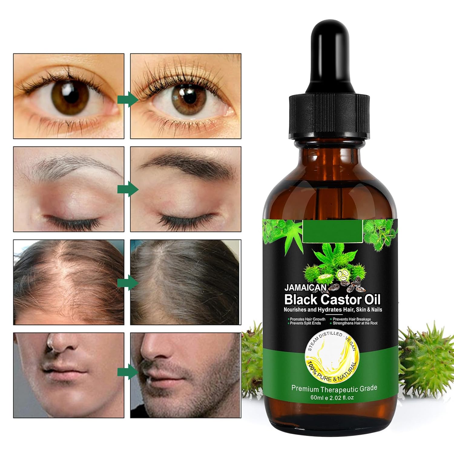 Jamaican Black Castor Oil One Single Ingredient 100% Pure Cold Pressed Castor Oil,Stimulate Thicker Fuller Hair Eyelashes Eyebrows Growth Serum,Scalp Face Body Skin Nail Moisturizer for Unisex - Image 3