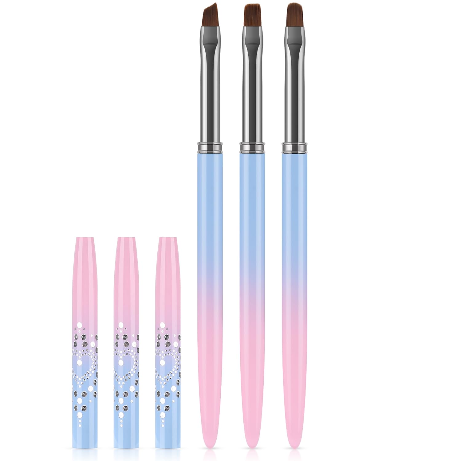 JASSINS Nail Art Clean Up Brushes, 3 Pcs Flat/Oval/Fine Angled Gel Nail Brushes,For Nail Art Design Painting DIY and Cleaning Polish Mistake on the Cuticles (Color)