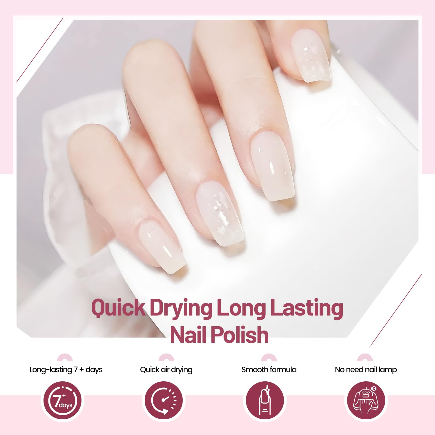 Jelly Nail Polish Set 6 Colors White Pale Red Soft Pink Natural Nude Pale Purple Fresh Pink Purple All Seasons Neutral Color Quick Dry Nail Polish Set for Women Salon DIY Nail Art - Image 5