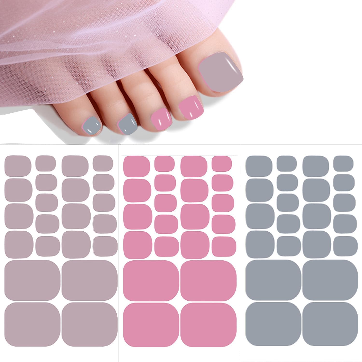 JERCLITY 440 Pieces 20 Sheets Toenail Strips for Women Nail Art Wraps Toe Nail Stickers Nail Wraps for Toes Nail Polish Strips Nail Polish Stickers for Toenails Color Strips - Image 5