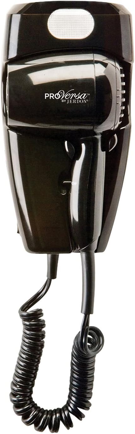 Jerdon Wall-Mount Hair Dryer - Black Hotel Style Hair Dryer with 32" Power Cord - JWM8CB - Image 3