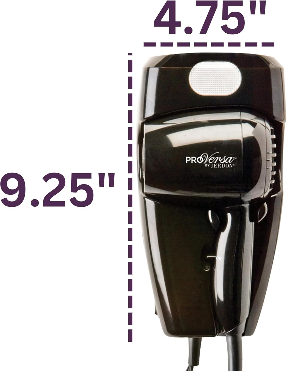 Jerdon Wall-Mount Hair Dryer - Black Hotel Style Hair Dryer with 32" Power Cord - JWM8CB - Image 2