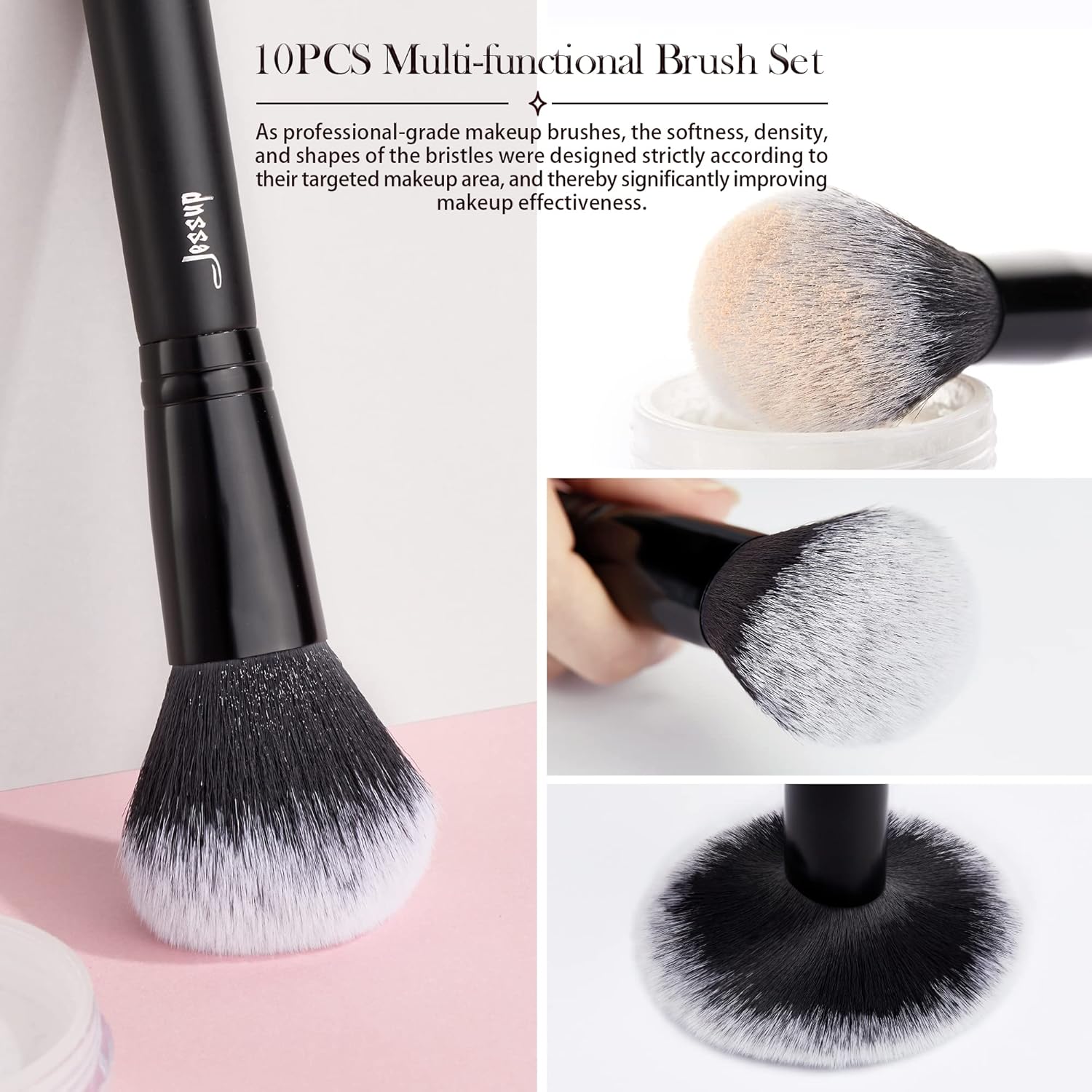 Jessup Makeup Brush Set 10pcs Black Make up Brushes Set Professional with Natural Synthetic Hair for Foundation Blending Blush Concealer Eyeshadow Eyebrow Eyeliner, T323 - Image 3