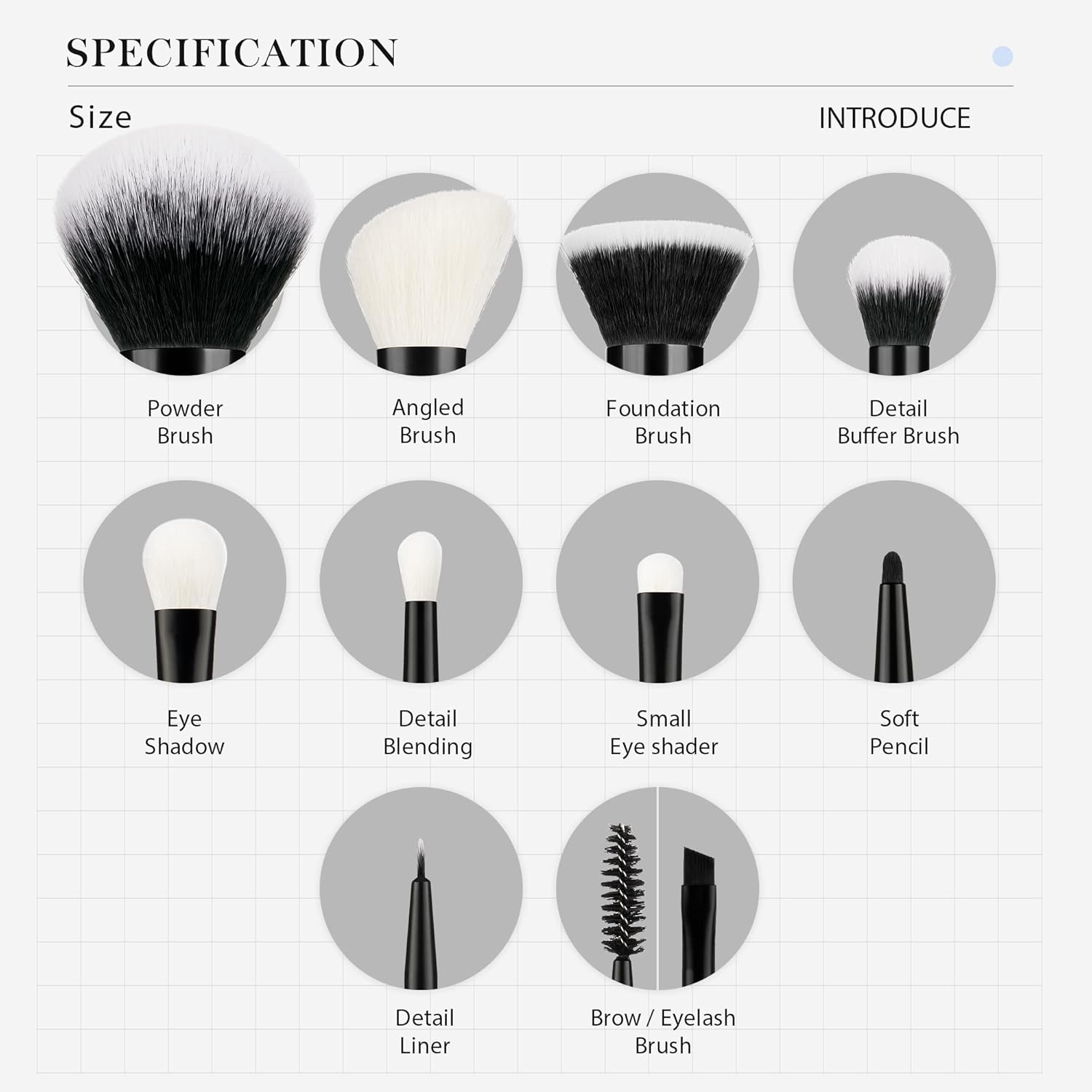 Jessup Makeup Brush Set 10pcs Black Make up Brushes Set Professional with Natural Synthetic Hair for Foundation Blending Blush Concealer Eyeshadow Eyebrow Eyeliner, T323 - Image 2