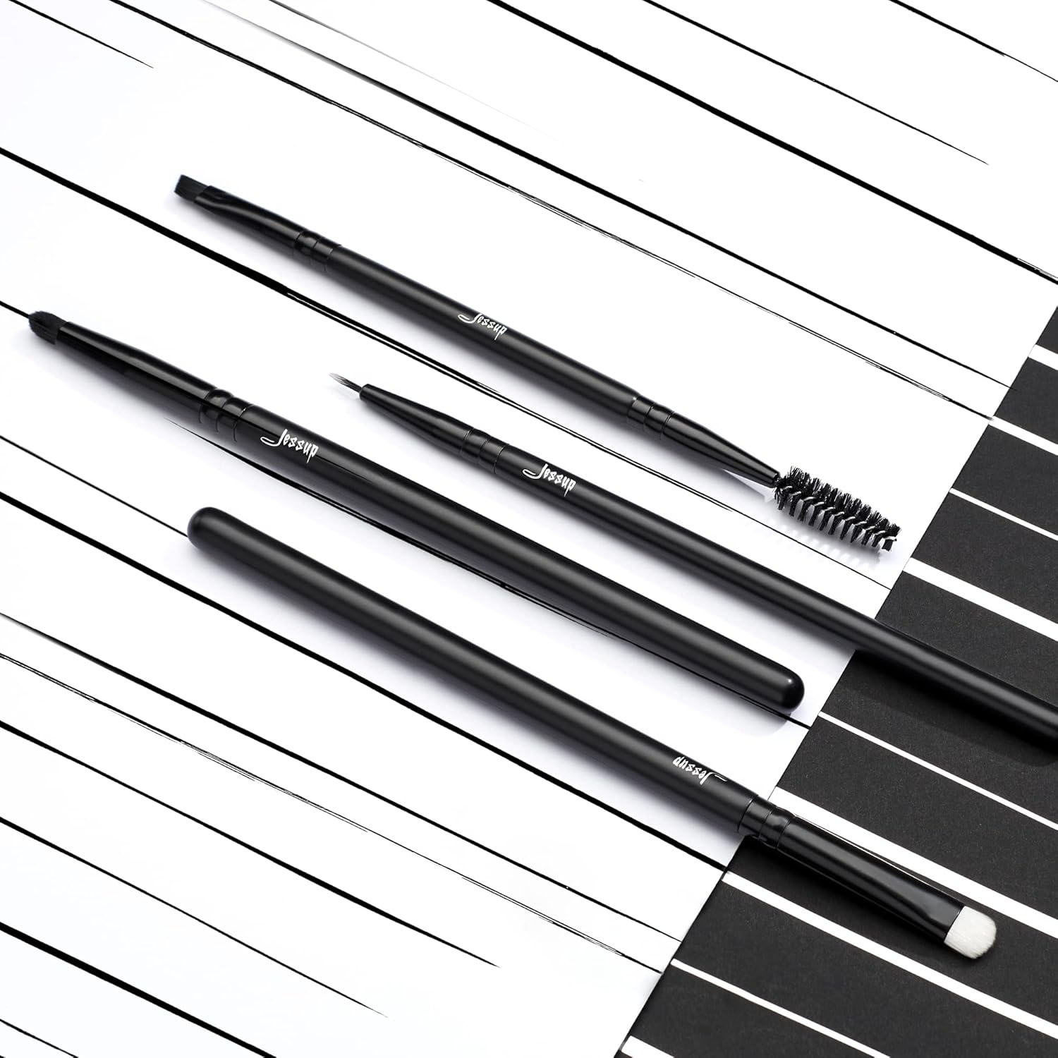 Jessup Makeup Brush Set 10pcs Black Make up Brushes Set Professional with Natural Synthetic Hair for Foundation Blending Blush Concealer Eyeshadow Eyebrow Eyeliner, T323 - Image 9