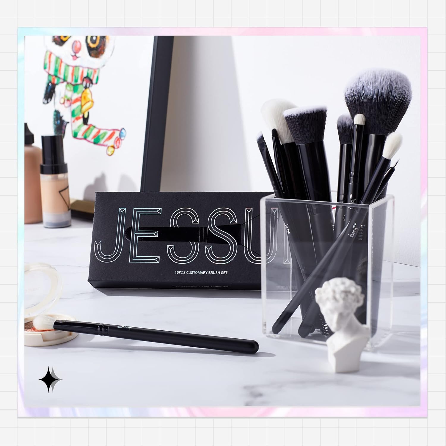 Jessup Makeup Brush Set 10pcs Black Make up Brushes Set Professional with Natural Synthetic Hair for Foundation Blending Blush Concealer Eyeshadow Eyebrow Eyeliner, T323 - Image 8