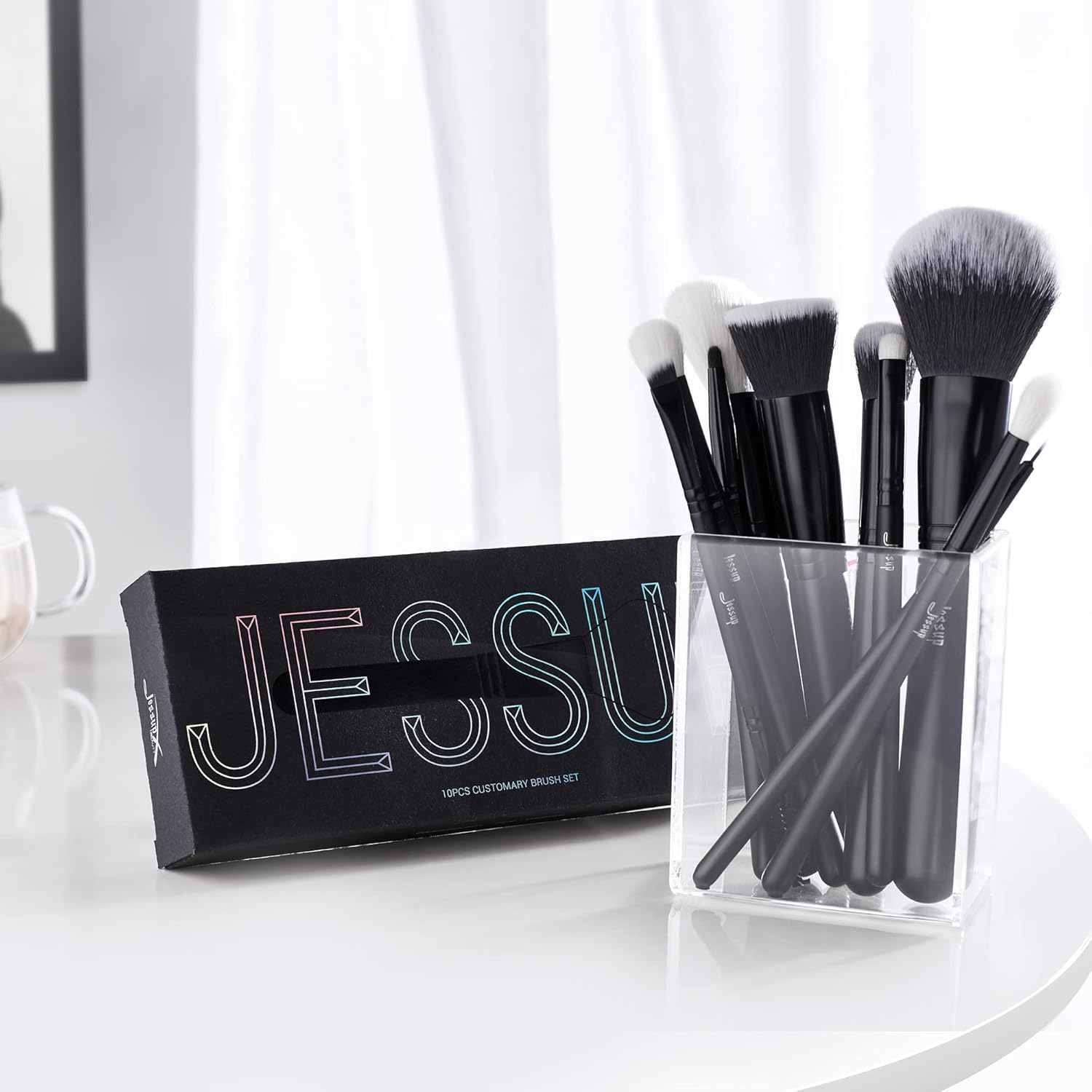Jessup Makeup Brush Set 10pcs Black Make up Brushes Set Professional with Natural Synthetic Hair for Foundation Blending Blush Concealer Eyeshadow Eyebrow Eyeliner, T323 - Image 6