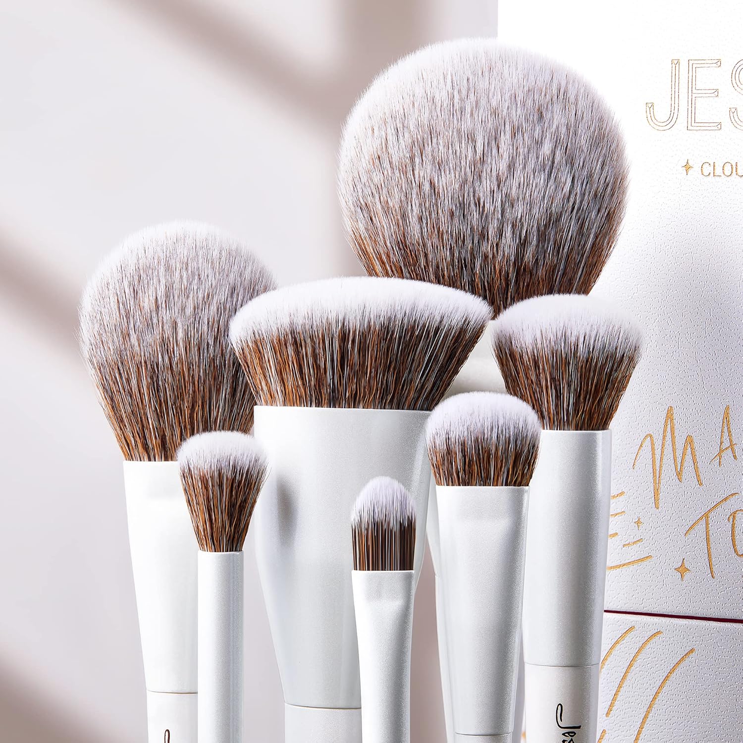 Jessup Makeup Brushes Set 14pcs Highend Makeup Gift Set for Women Include Foundation Concealer Blush Contour Powder Eye Shadow Brush, Makeup Sponge, Makeup Brush Cleaner and Towel, Pearl White T333 - Image 9