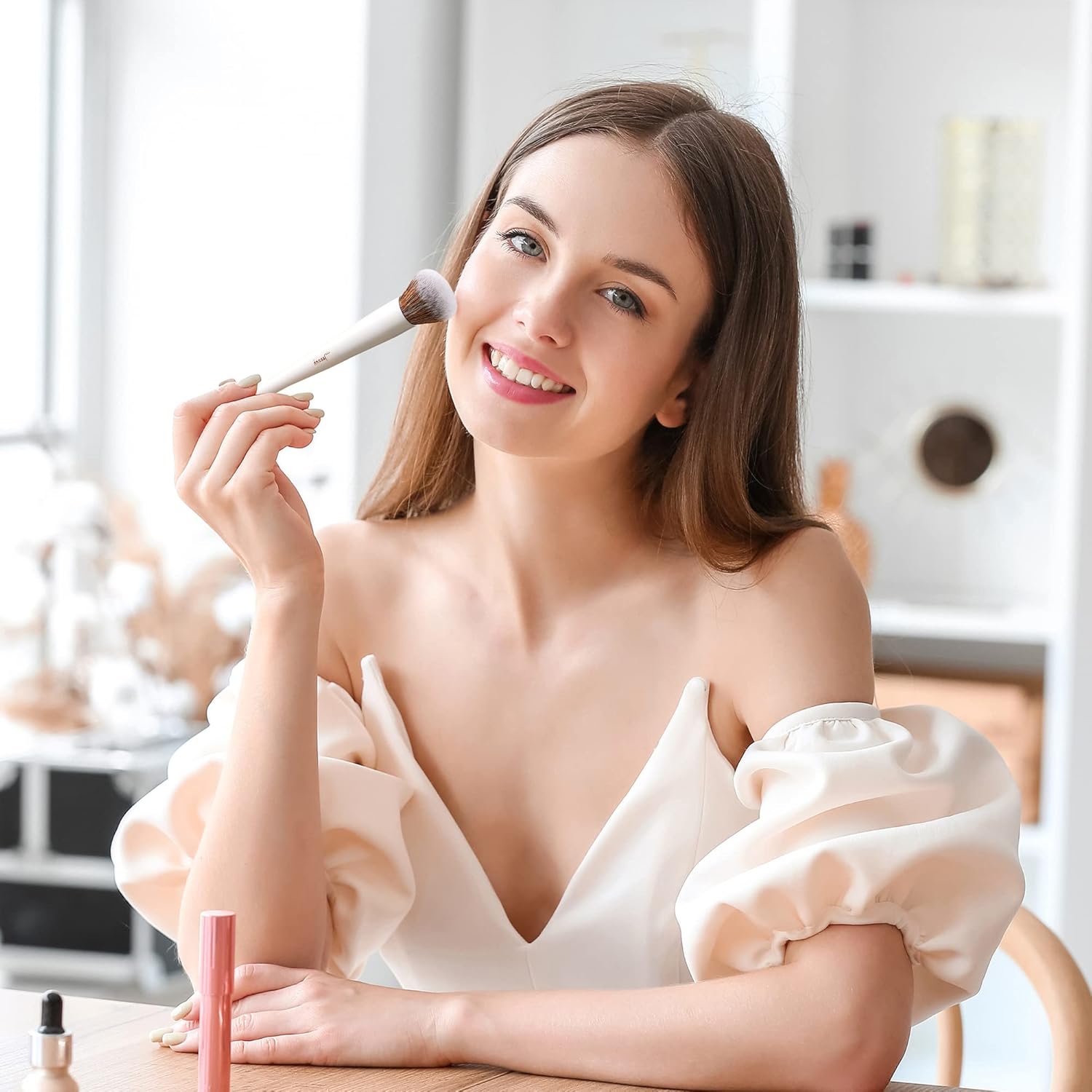 Jessup Makeup Brushes Set 14pcs Highend Makeup Gift Set for Women Include Foundation Concealer Blush Contour Powder Eye Shadow Brush, Makeup Sponge, Makeup Brush Cleaner and Towel, Pearl White T333 - Image 8