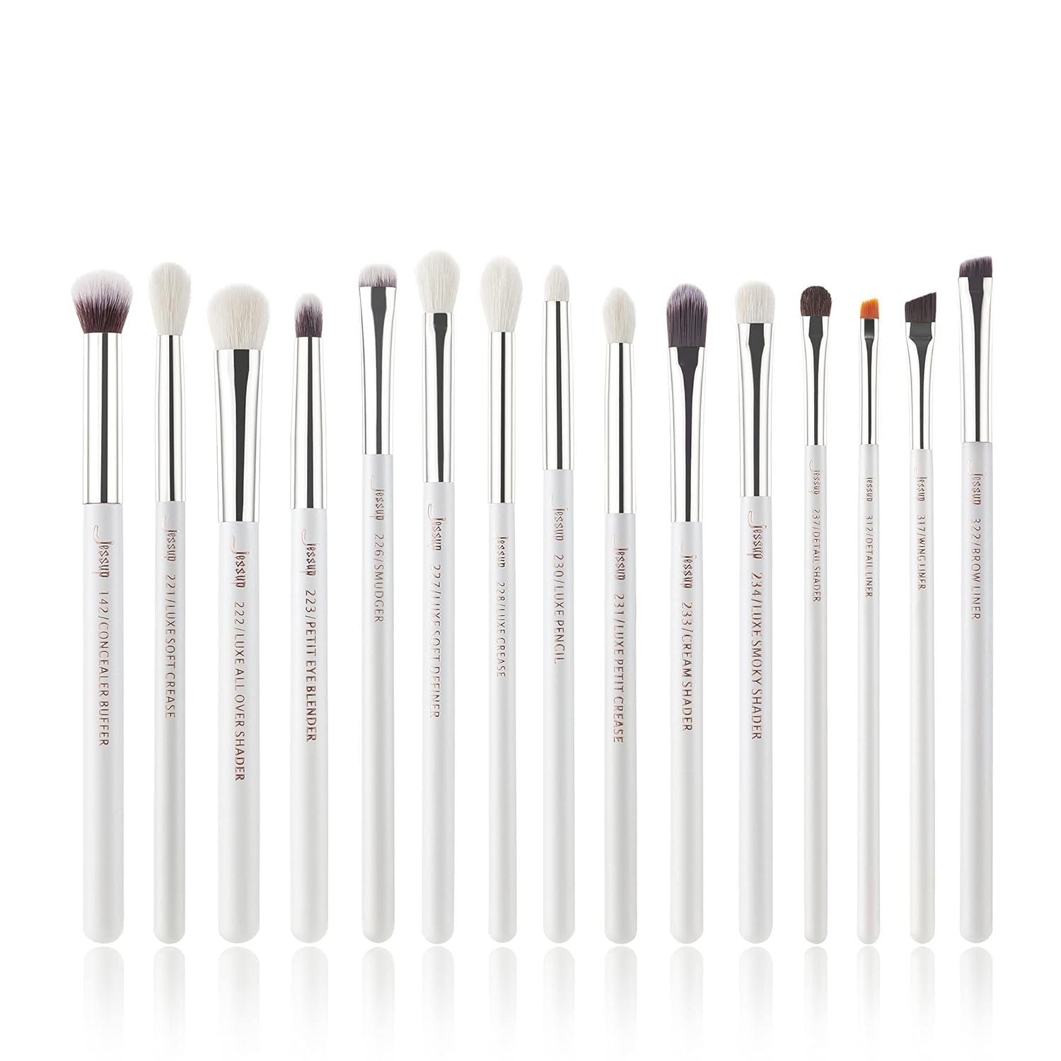 Jessup Small Eye Makeup Brush Set Professional 15pcs White/Silver Premium Natural-synthetic Eye Shadow Blending Concealer Eye & Brow Liner Brushes, T237