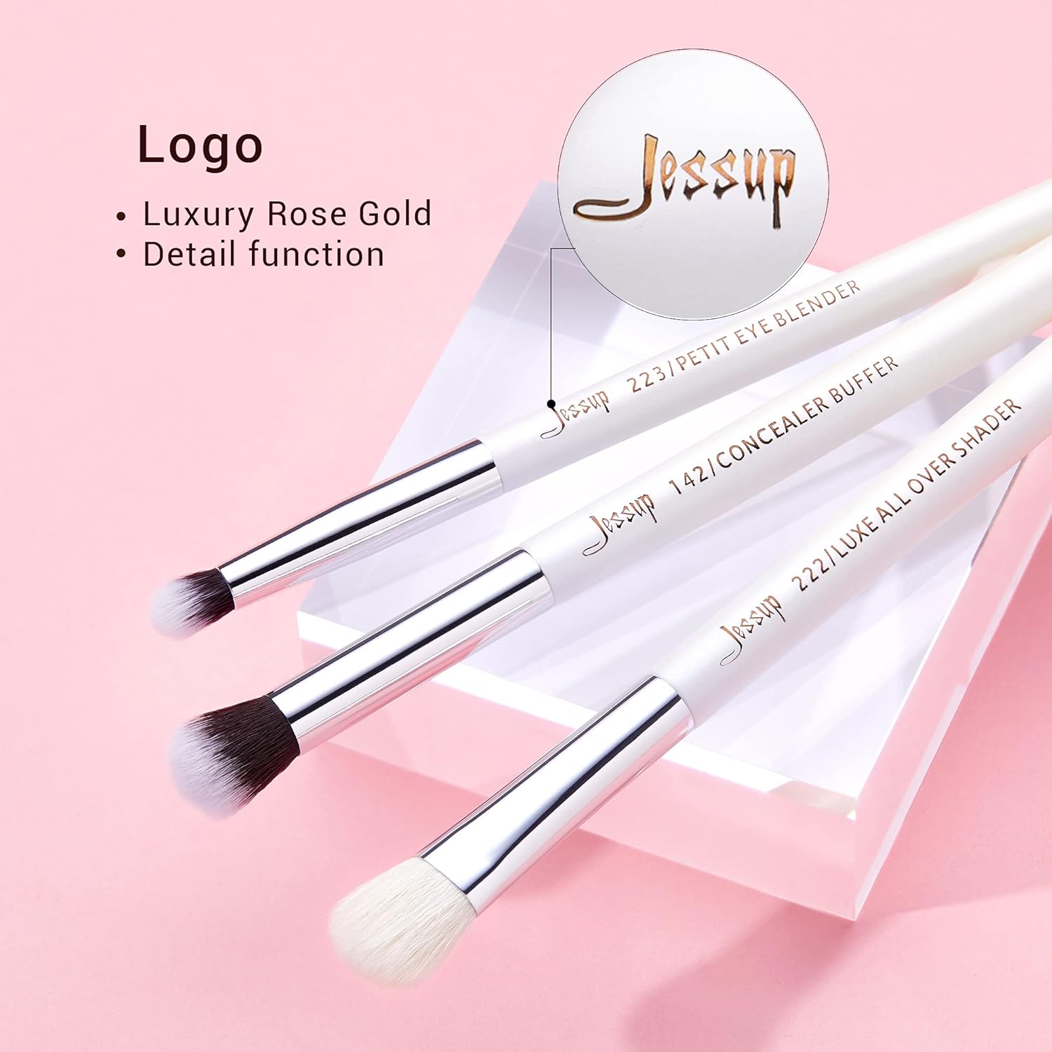Jessup Small Eye Makeup Brush Set Professional 15pcs White/Silver Premium Natural-synthetic Eye Shadow Blending Concealer Eye & Brow Liner Brushes, T237 - Image 7