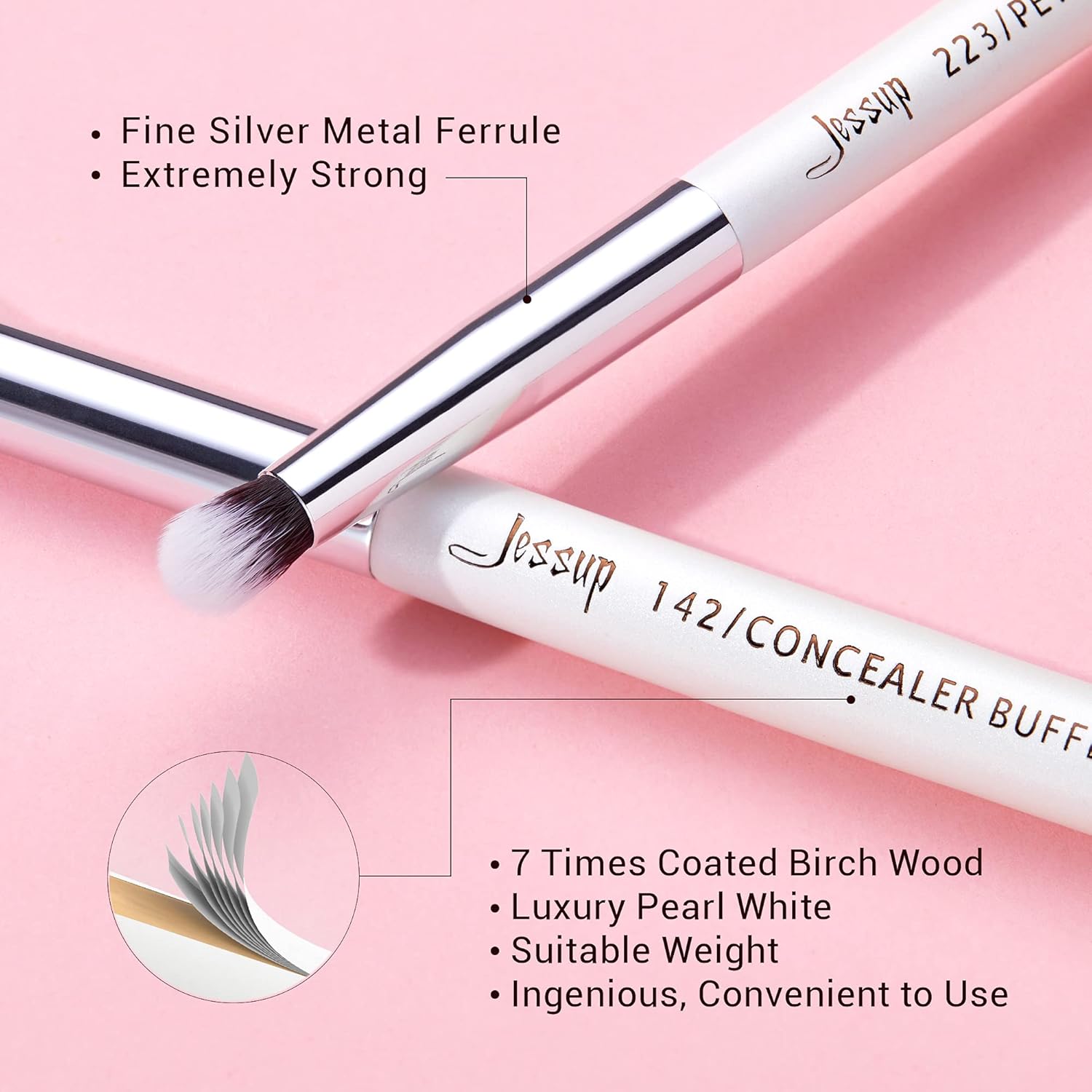 Jessup Small Eye Makeup Brush Set Professional 15pcs White/Silver Premium Natural-synthetic Eye Shadow Blending Concealer Eye & Brow Liner Brushes, T237 - Image 5