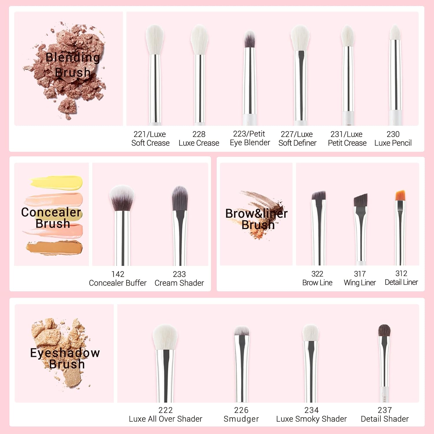 Jessup Small Eye Makeup Brush Set Professional 15pcs White/Silver Premium Natural-synthetic Eye Shadow Blending Concealer Eye & Brow Liner Brushes, T237 - Image 2