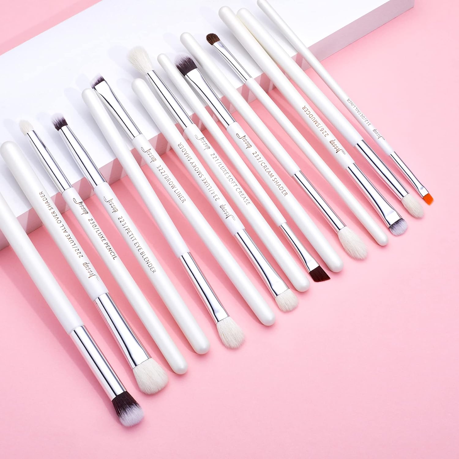 Jessup Small Eye Makeup Brush Set Professional 15pcs White/Silver Premium Natural-synthetic Eye Shadow Blending Concealer Eye & Brow Liner Brushes, T237 - Image 9